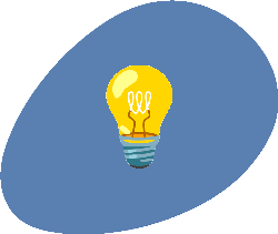 Picto Galet bleu EMA avec ampoule jaune allumée